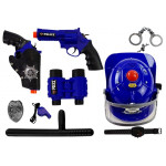 Policajná sada s príslušenstvom s prilbou modro-čierna